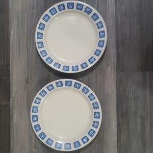 Set of 2 Made In Romania Atomic blue flower plates mid century modern mcm